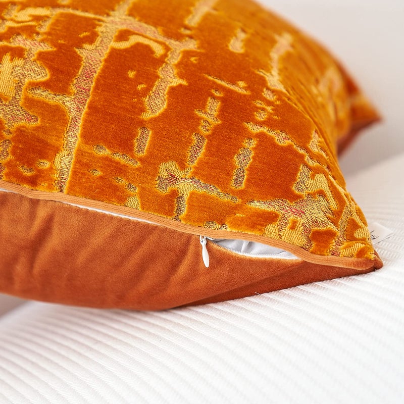 Alerfa Square Geometrical Plaid Striped Cut Velvet Throw Pillow Cover 18x18 Inch Luxury Modern Decorative Accent Pillow Cover for Couch Living Room Bedroom, Orange - Image 4